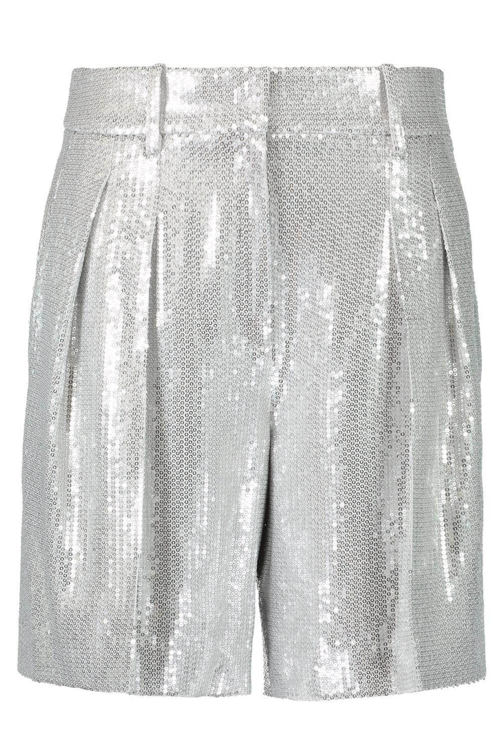 Sequin Pleated Shorts-PEARLSLV-2-CLOTHINGPANTSHORT-MICHAEL KORS