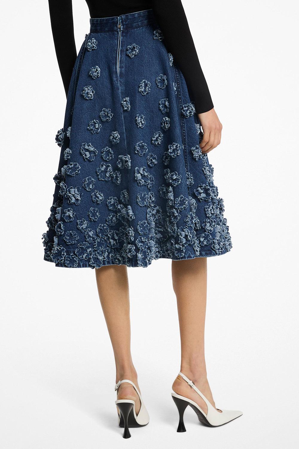 Floral Denim Skirt-LT INDIG-4-CLOTHINGSKIRTKNEE LENGT-MICHAEL KORS COLLECTION