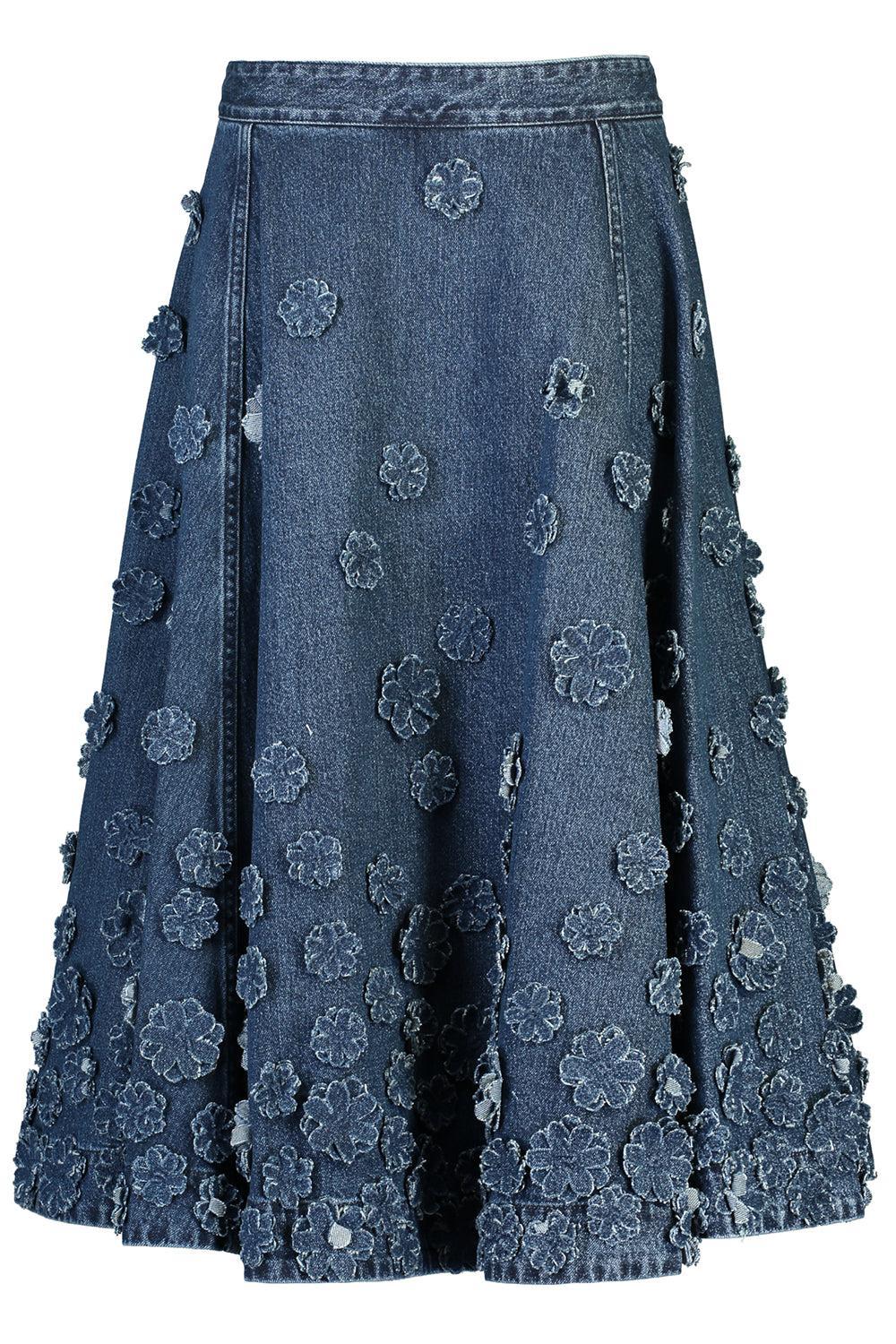 Floral Denim Skirt-LT INDIG-4-CLOTHINGSKIRTKNEE LENGT-MICHAEL KORS COLLECTION