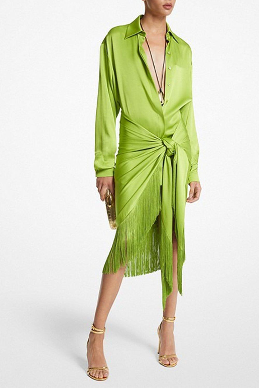 MICHAEL KORS COLLECTION-Fringe Sarong Skirt-LIME