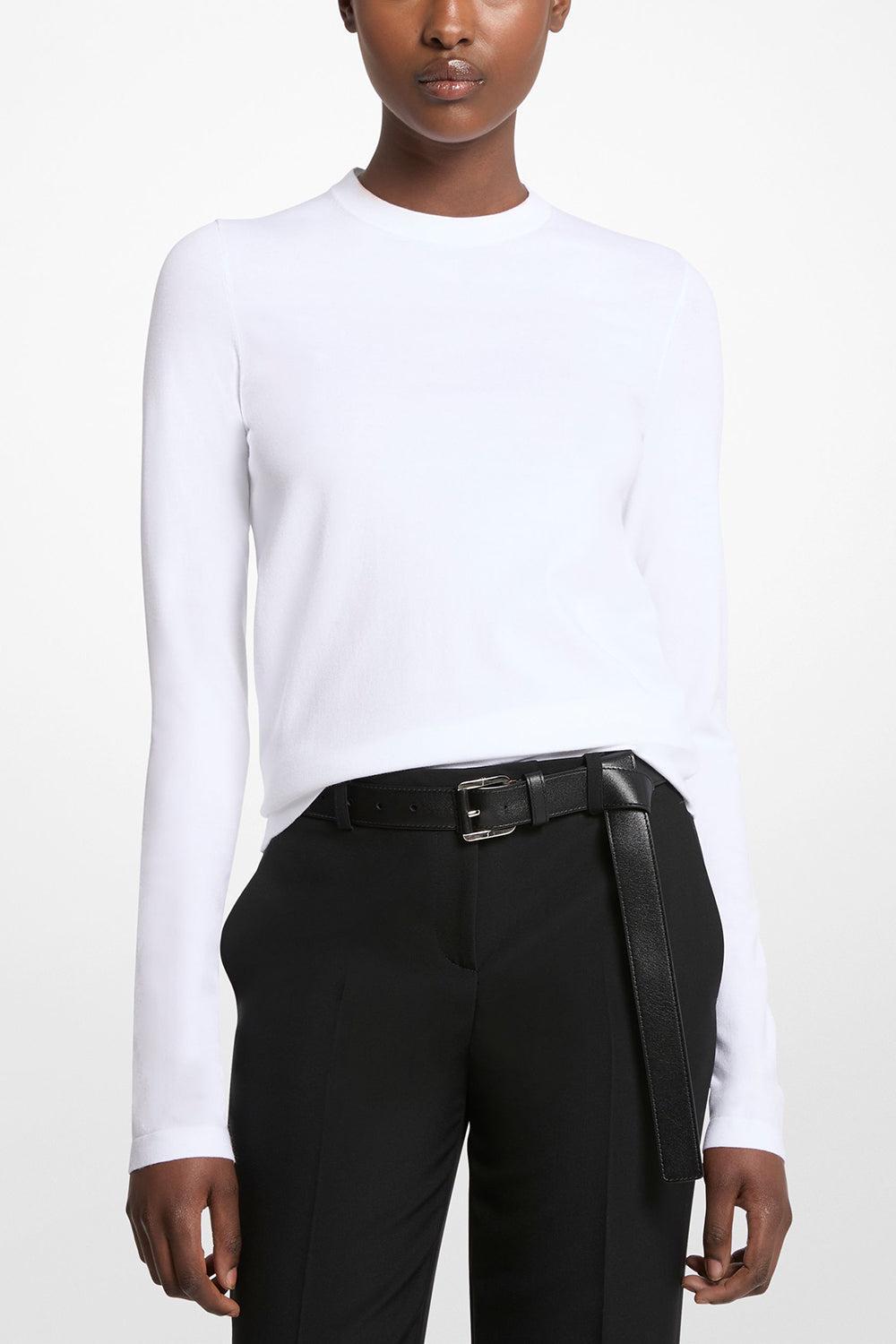 Longsleeve Crewneck Tee-OPTIC WHITE-XS-CLOTHINGTOPKNITS-MICHAEL KORS COLLECTION