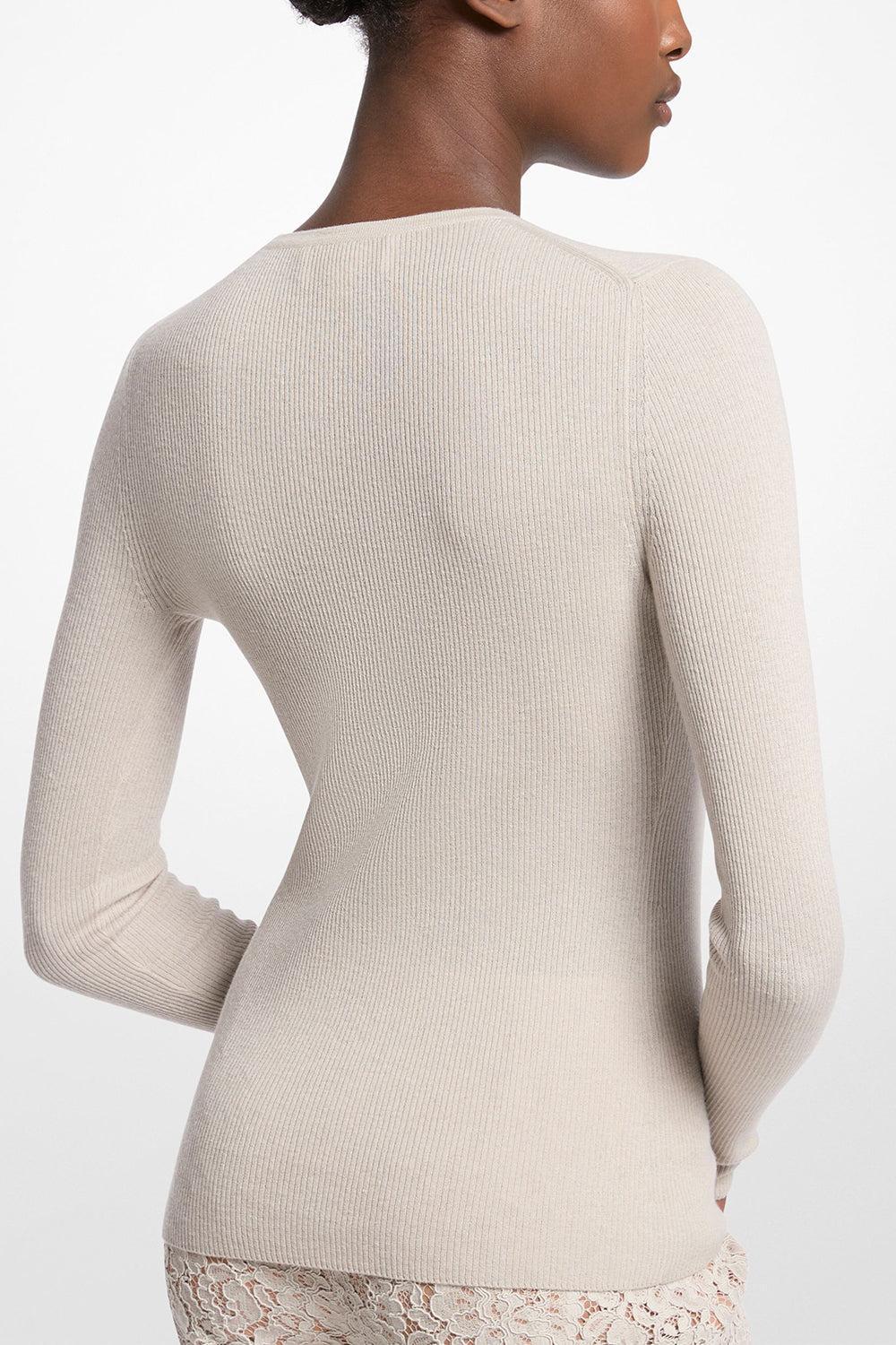 Hutton Ribbed Crewneck Pullover-OYSTER-XS-CLOTHINGTOPKNITS-MICHAEL KORS COLLECTION
