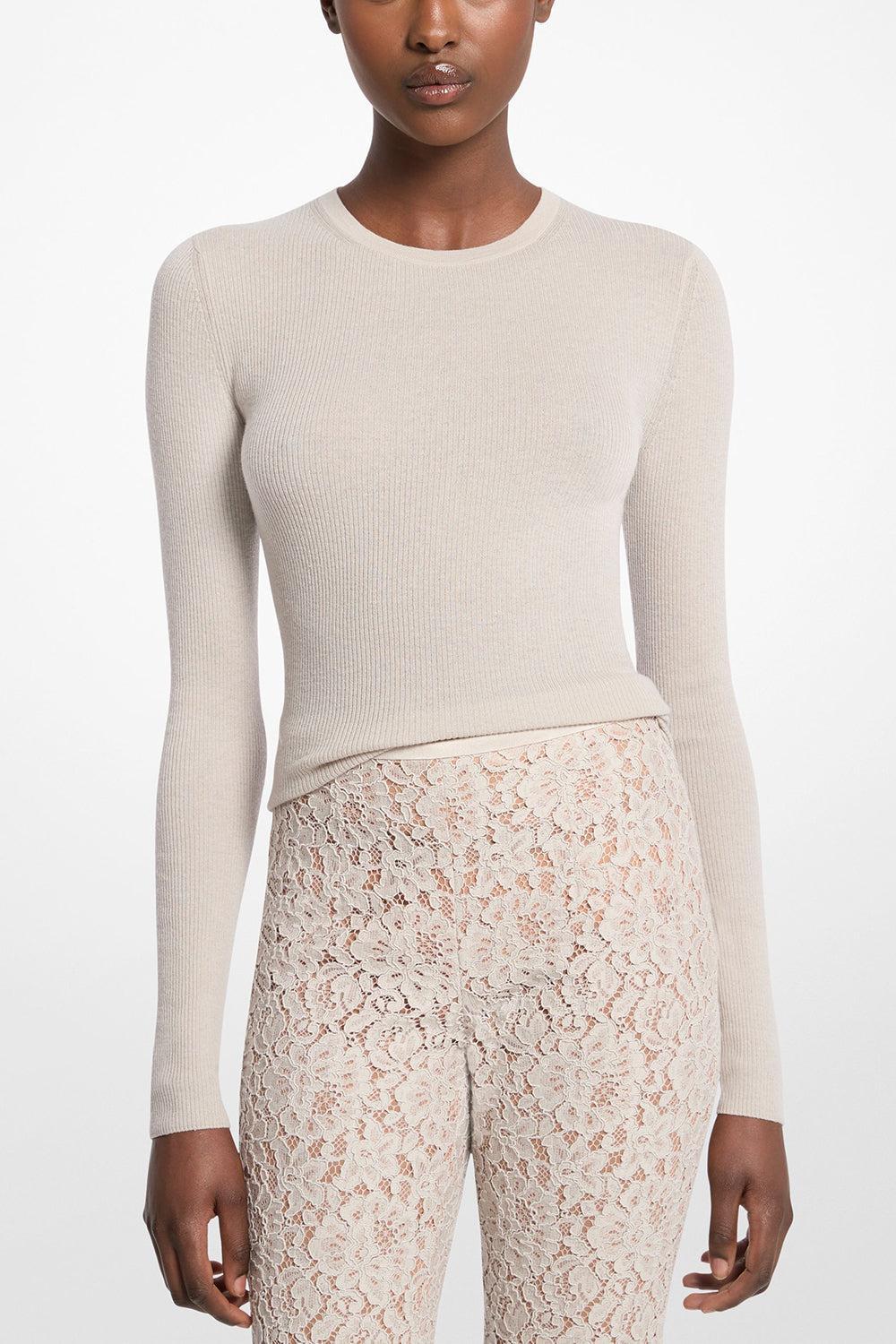 Hutton Ribbed Crewneck Pullover-OYSTER-XS-CLOTHINGTOPKNITS-MICHAEL KORS COLLECTION