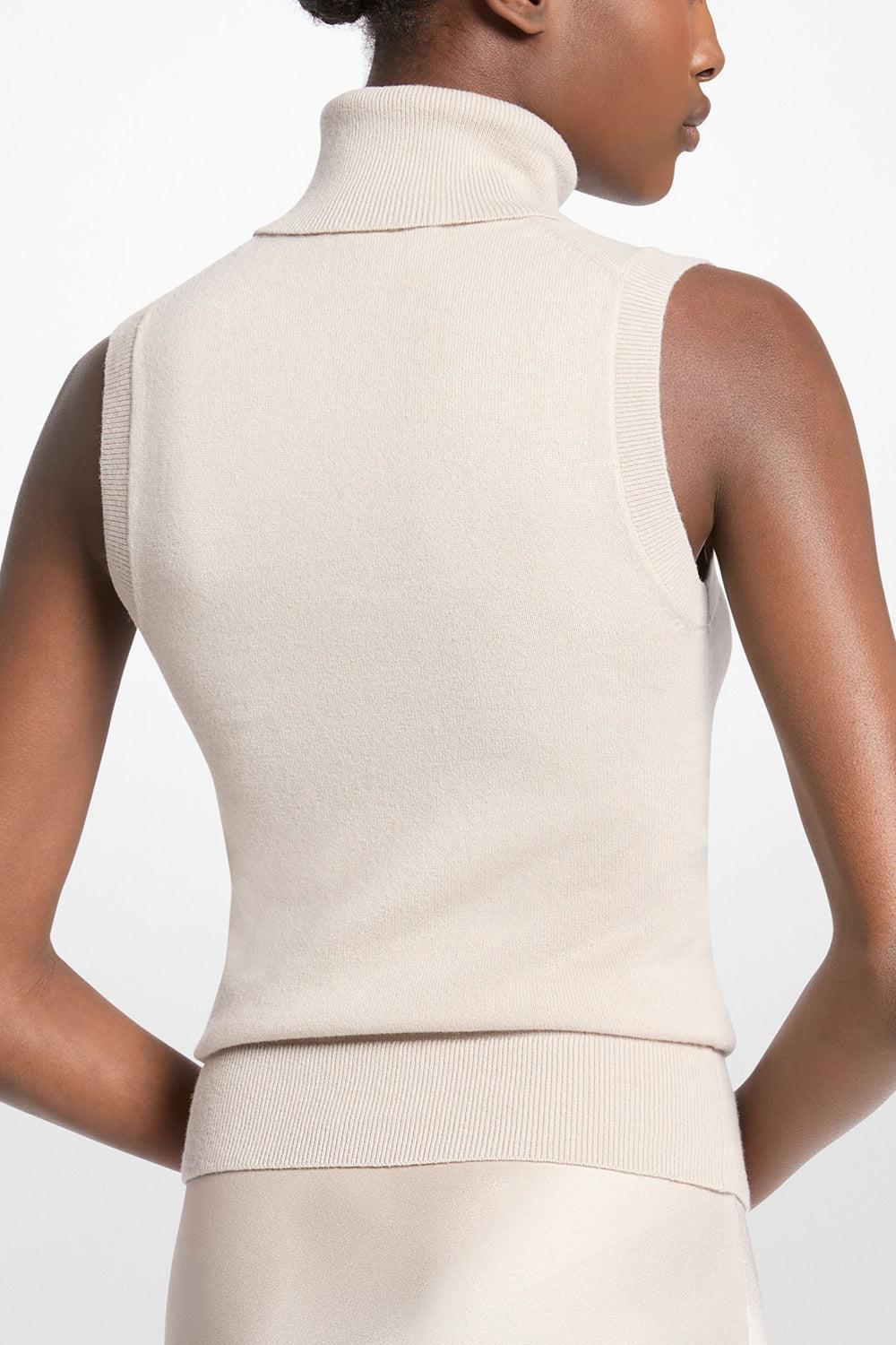 Sleeveless Turtleneck-OYSTER-XS-CLOTHINGTOPKNITS-MICHAEL KORS COLLECTION