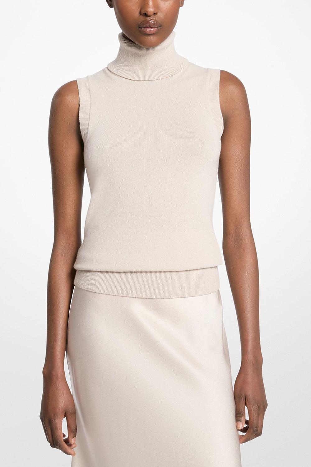Sleeveless Turtleneck-OYSTER-XS-CLOTHINGTOPKNITS-MICHAEL KORS COLLECTION