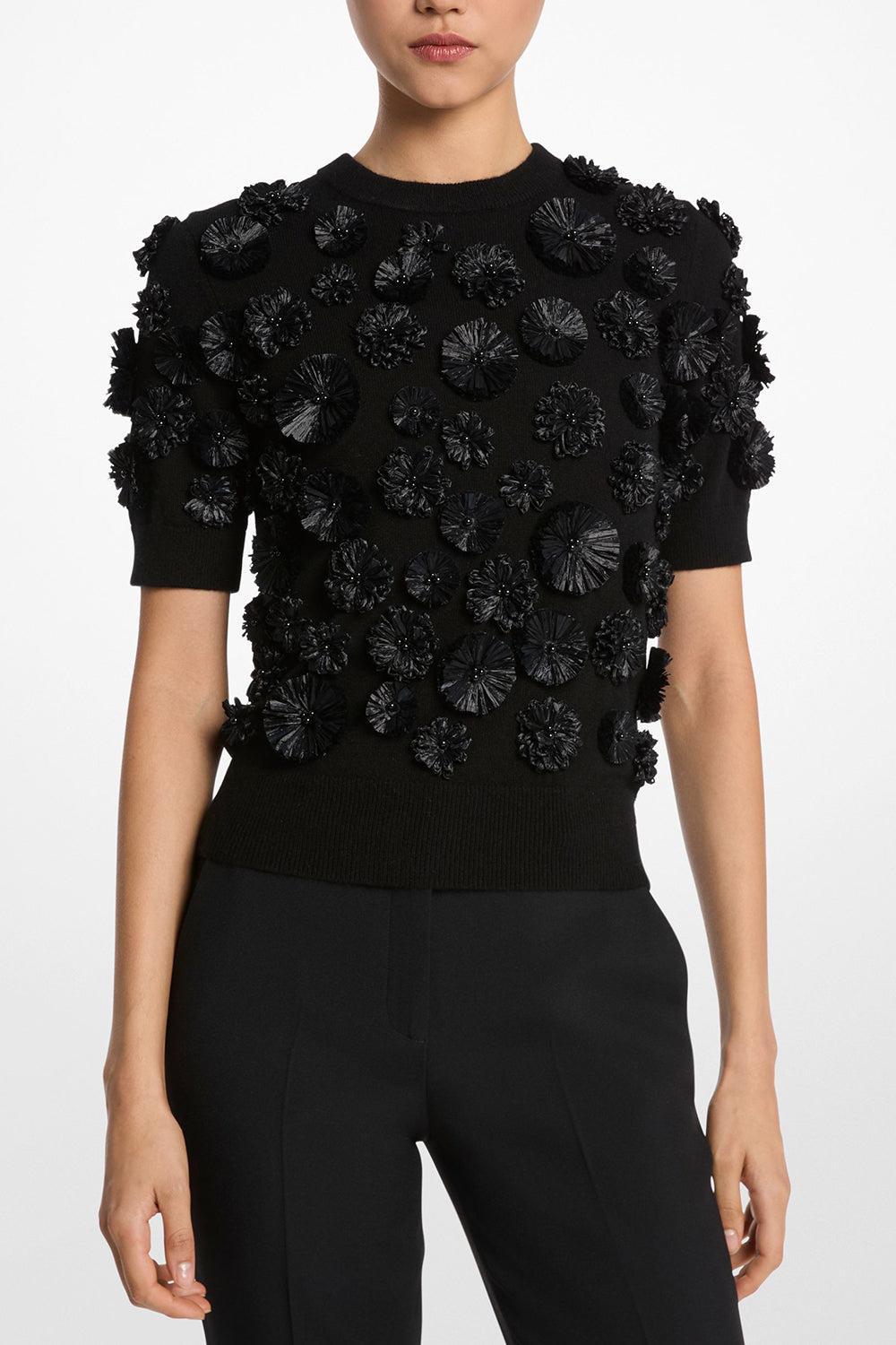 Embroidered Floral Shell Top - Black-BLACK-S-CLOTHINGTOPTANK-MICHAEL KORS COLLECTION