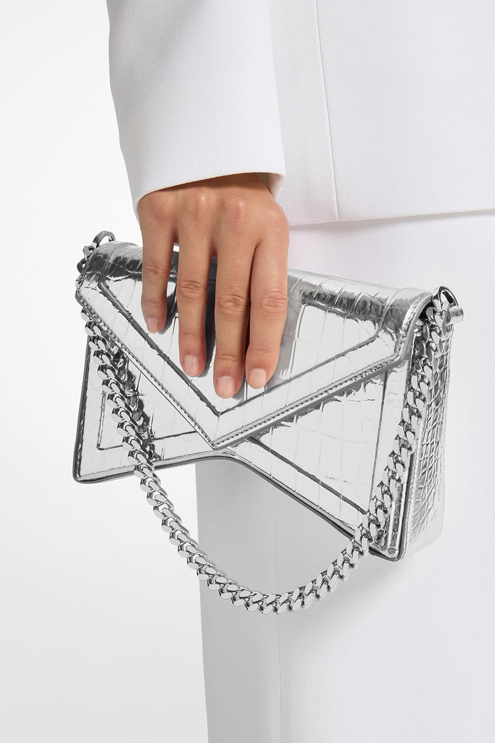 Manhatta Bag - Embossed Silver-SILVER-HANDBAGSHOULDER-MICHAEL KORS COLLECTION