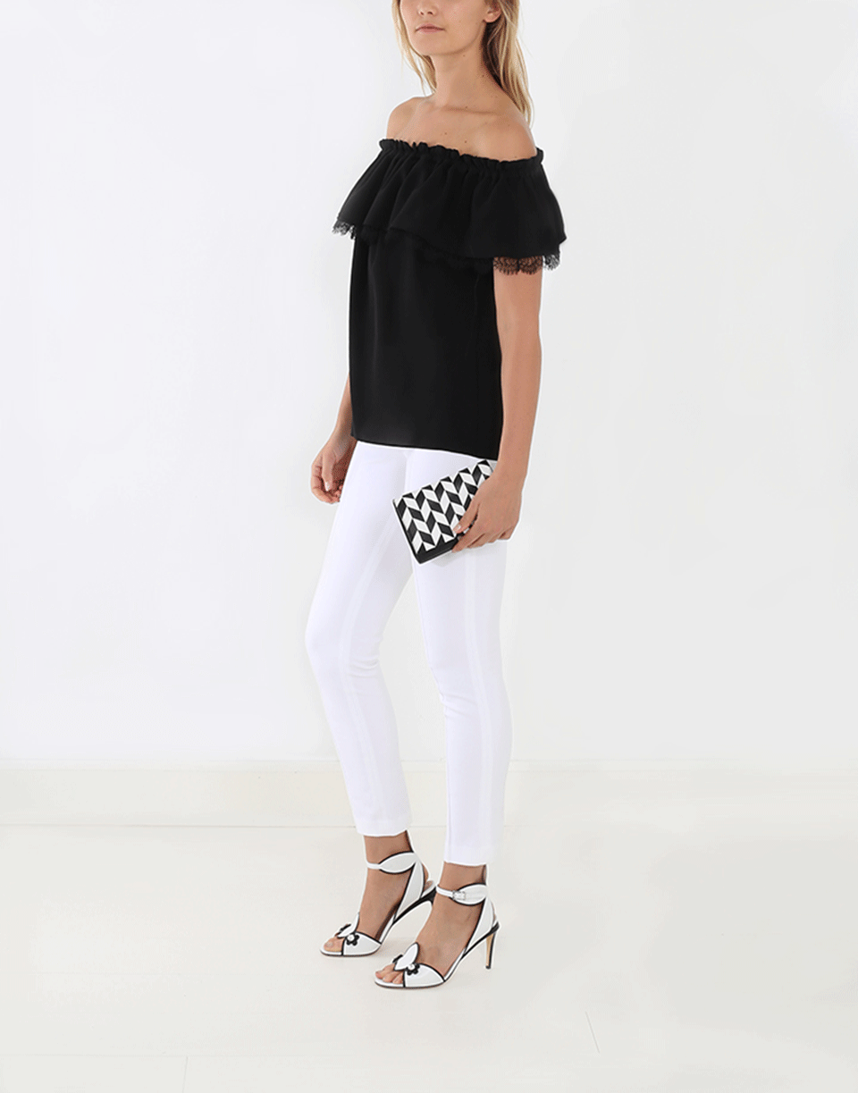MICHAEL KORS-Yasmeen Arrow Chevron Bag-BLK/WHT