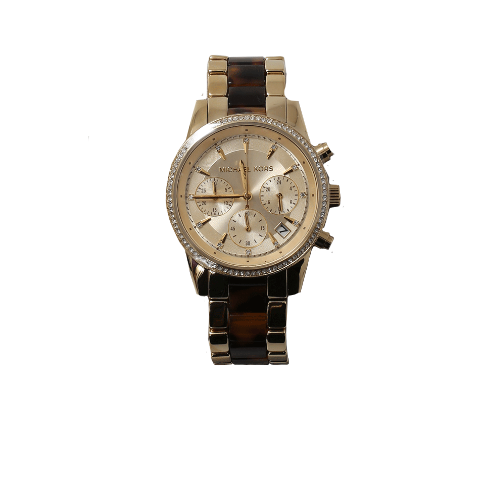 MICHAEL KORS WATCH-Ritz Acetate Chrono Watch-TORT/GLD