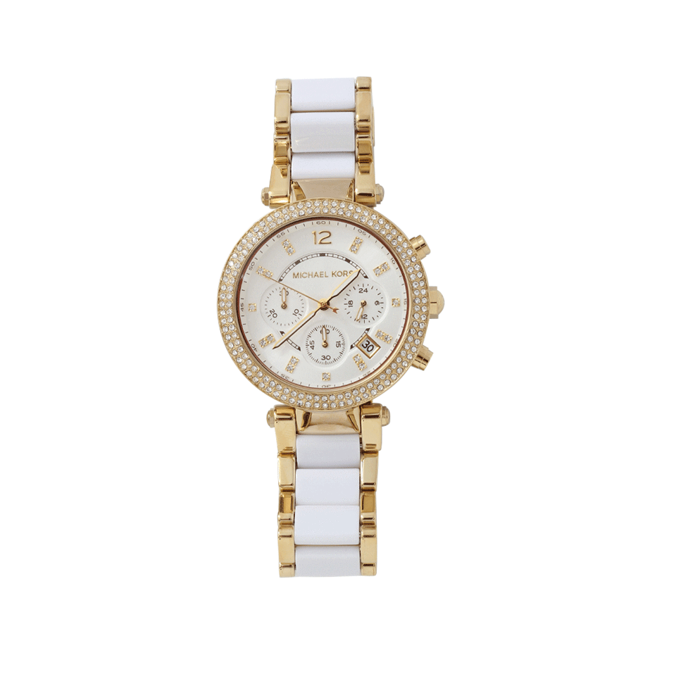 MICHAEL KORS WATCH-Parker Pave Gold-Tone Acetate Watch-WHT/GLD