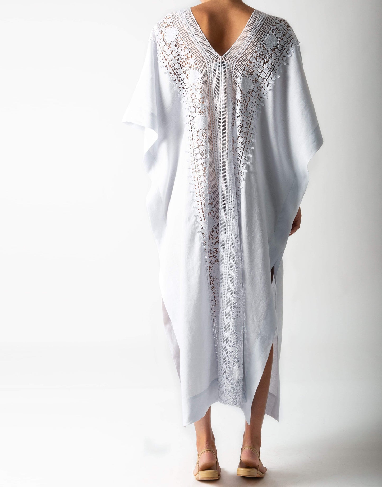 MIGUELINA-Brea Lace Embroidered Linen Kaftan-