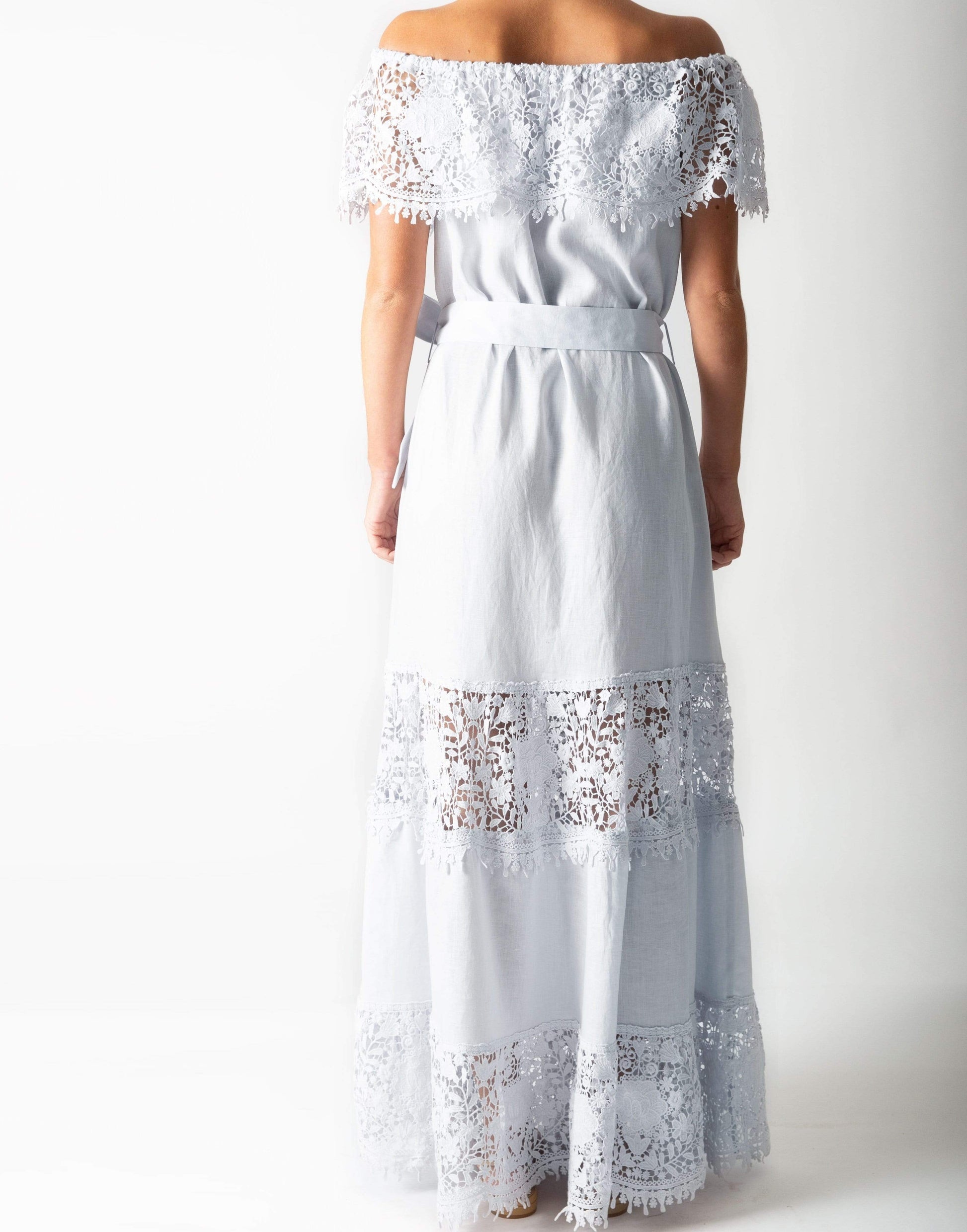 MIGUELINA-Maeve Off Shoulder Belted Maxi Dress-