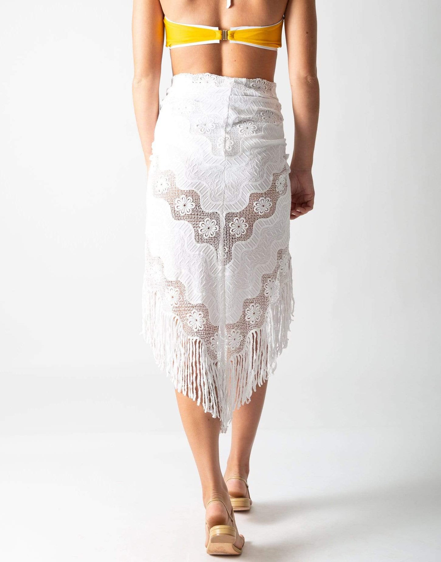 MIGUELINA-Julia Fringe Sarong-PURE WHT
