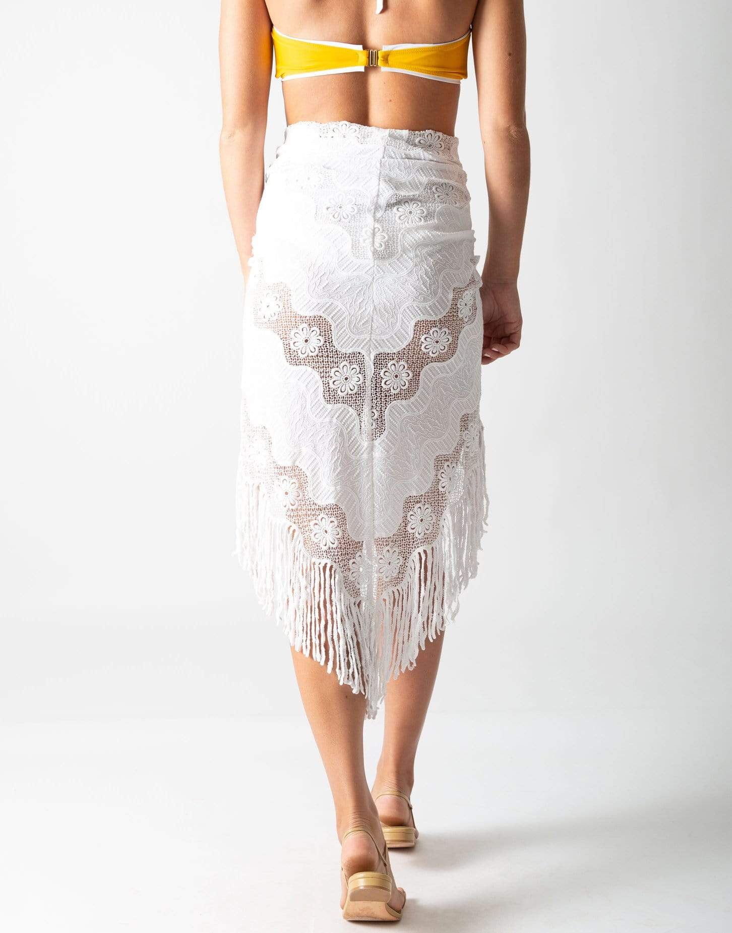 MIGUELINA-Julia Fringe Sarong-PURE WHT