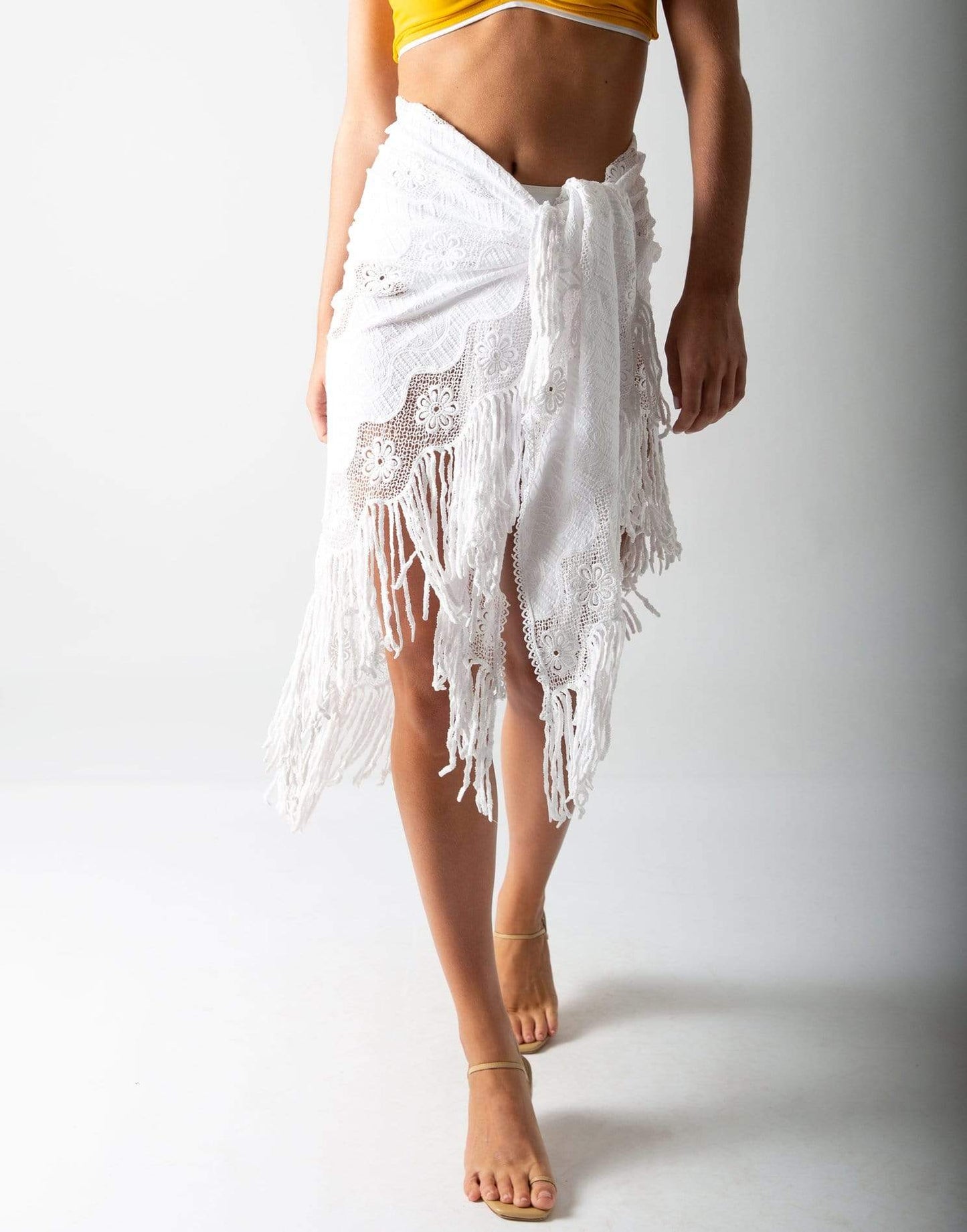 MIGUELINA-Julia Fringe Sarong-PURE WHT