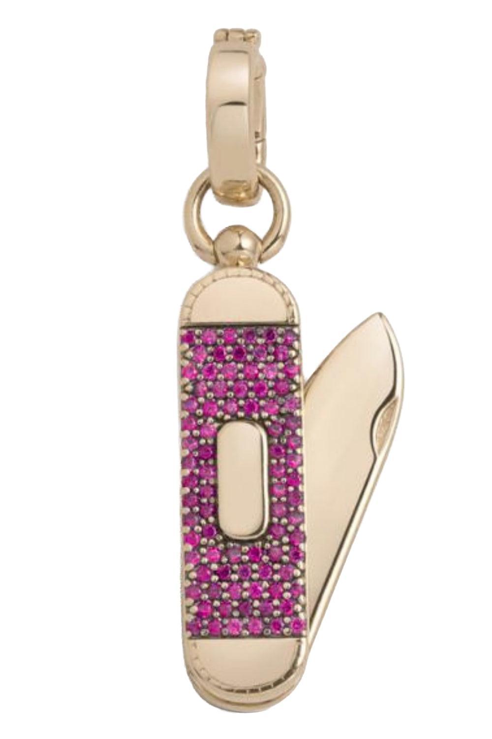 Pink Sapphire Balance Pocketknife Pendant-YELLOW GOLD-JEWELRYFINE JEWELPENDANT-MINED AND FOUND