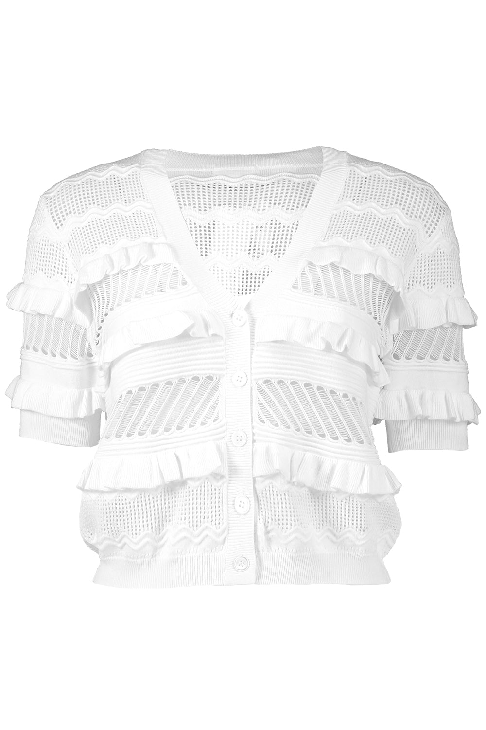 Short Sleeve Ruffle Cardigan-WHITE-XS-CLOTHINGTOPCARDIGAN-MINNIE ROSE