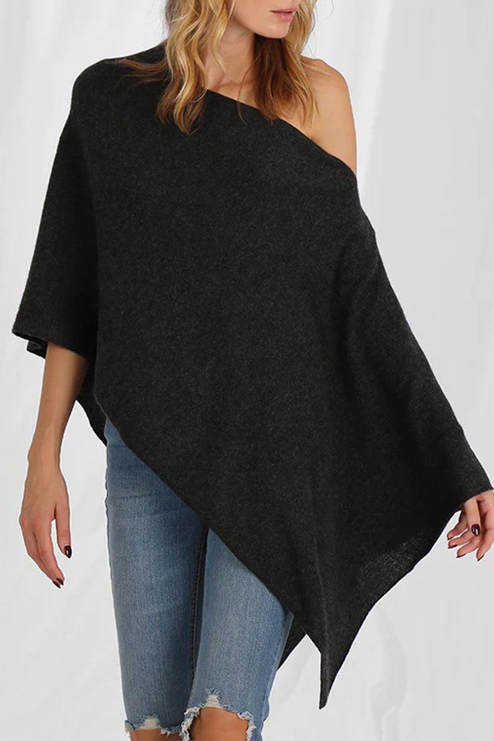 MINNIE ROSE-Ruana Poncho - Black-BLACK
