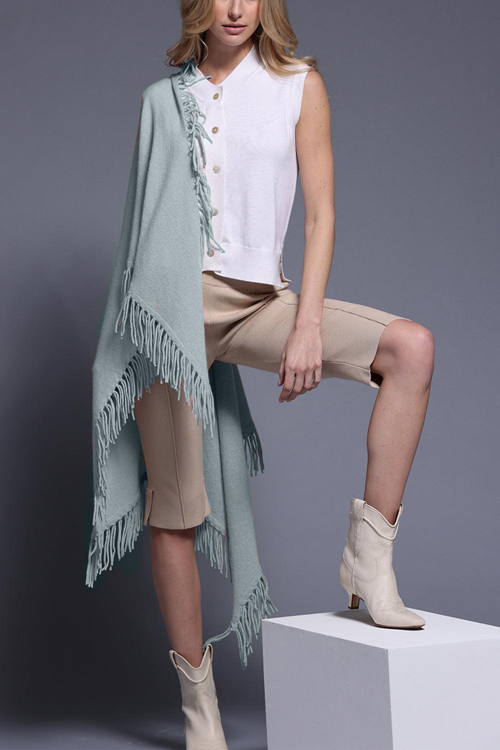 Fringe Shawl - Cameo Blue-CAMEOBLU-O/S-CLOTHINGTOPPONCHO-MINNIE ROSE
