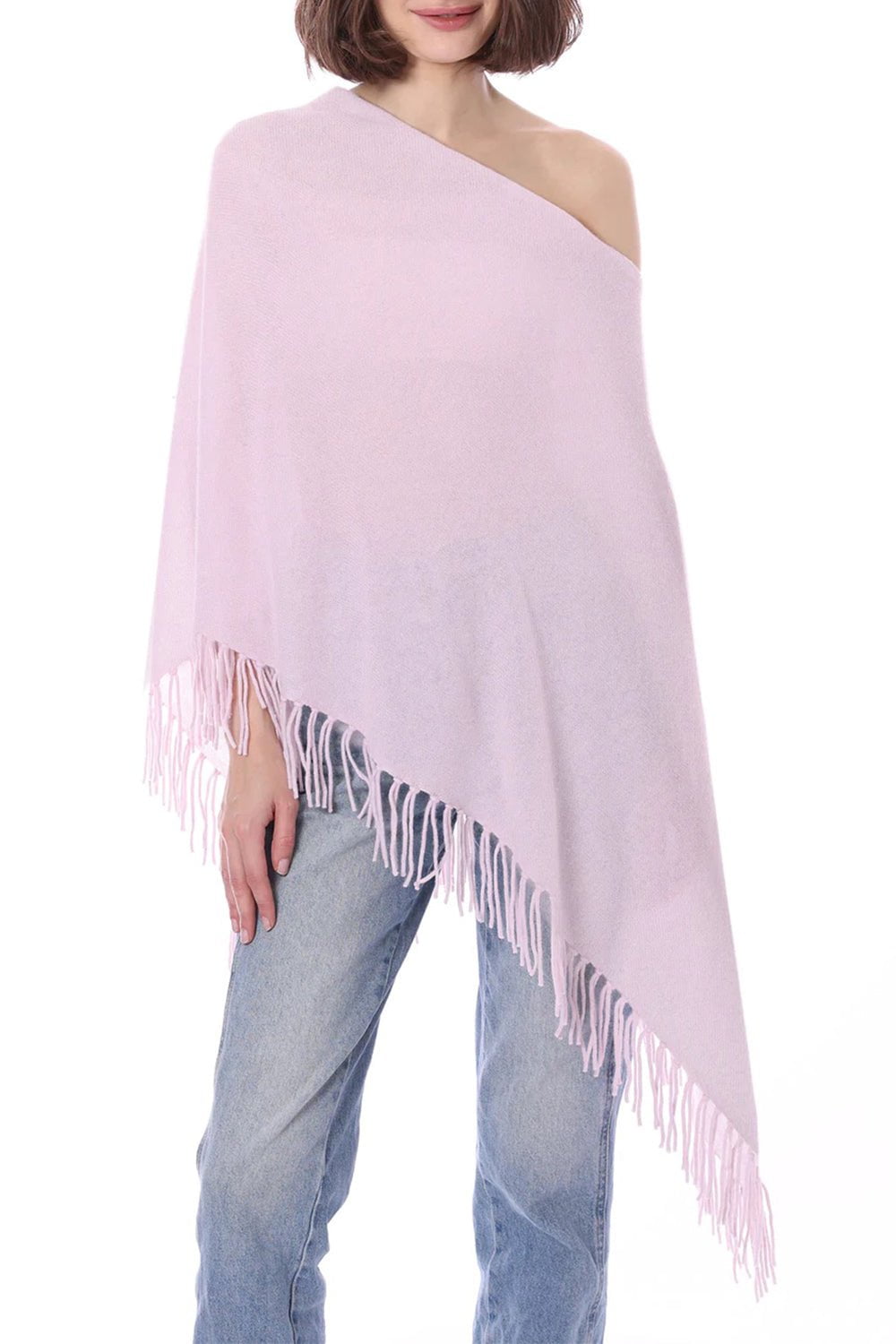 MINNIE ROSE-Ruana Fringe Poncho - Dior Pink-DIORPINK
