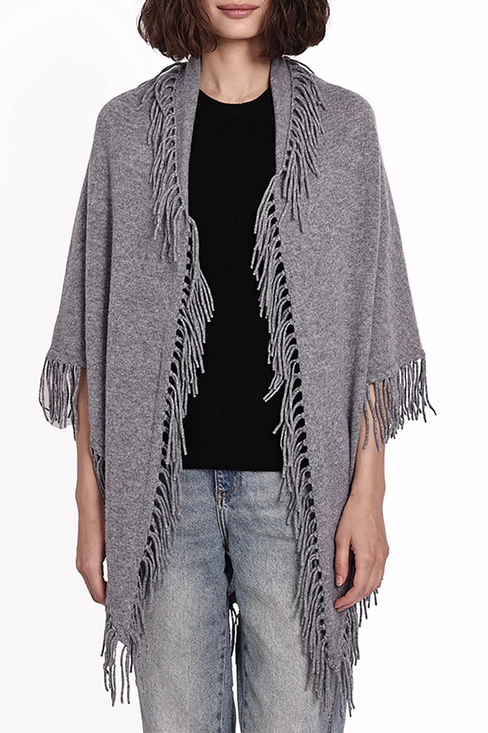 MINNIE ROSE-Fringe Shawl - Grey Shadow-GREYSHDW