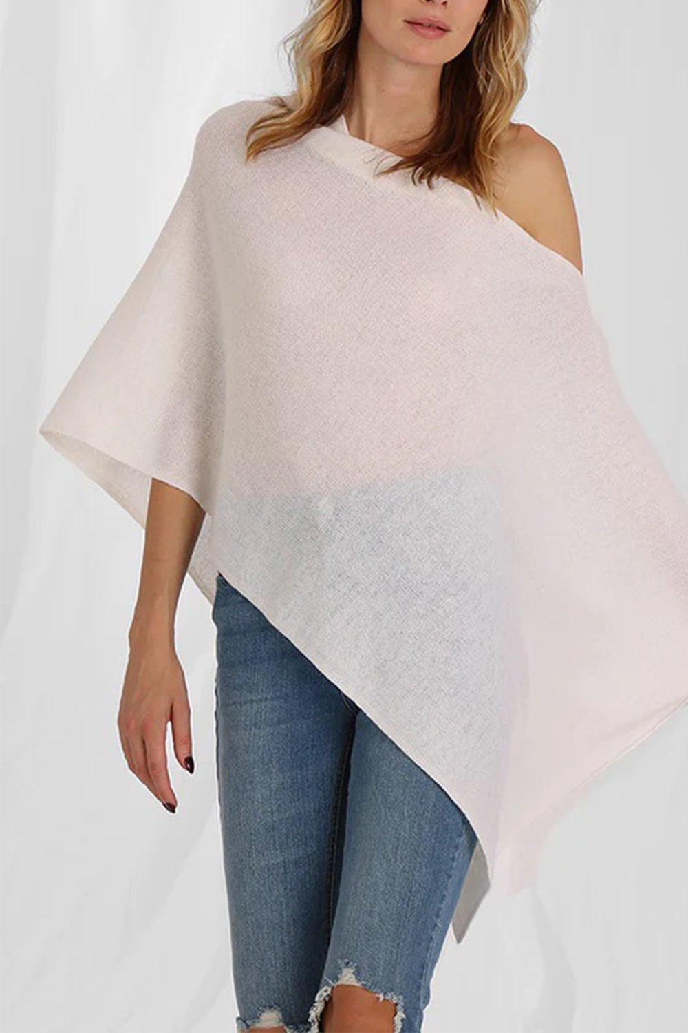 MINNIE ROSE-Ruana Poncho - White-WHITE