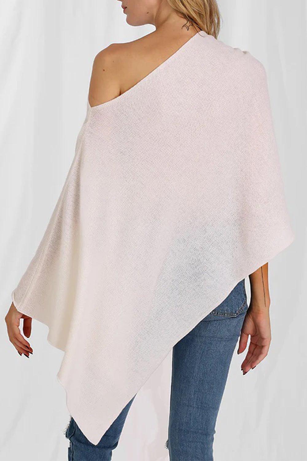 MINNIE ROSE-Ruana Poncho - White-WHITE