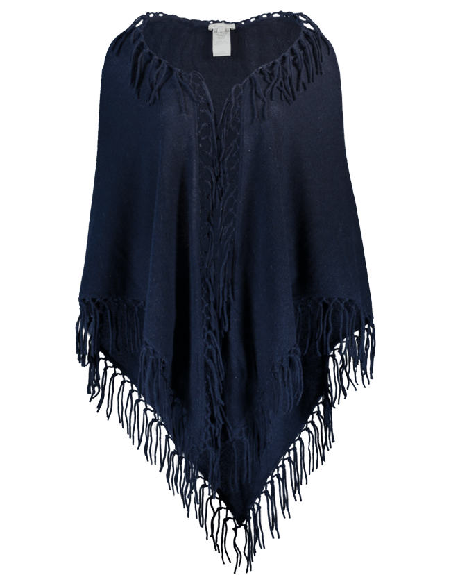 MINNIE ROSE-Fringe Poncho-NAVY