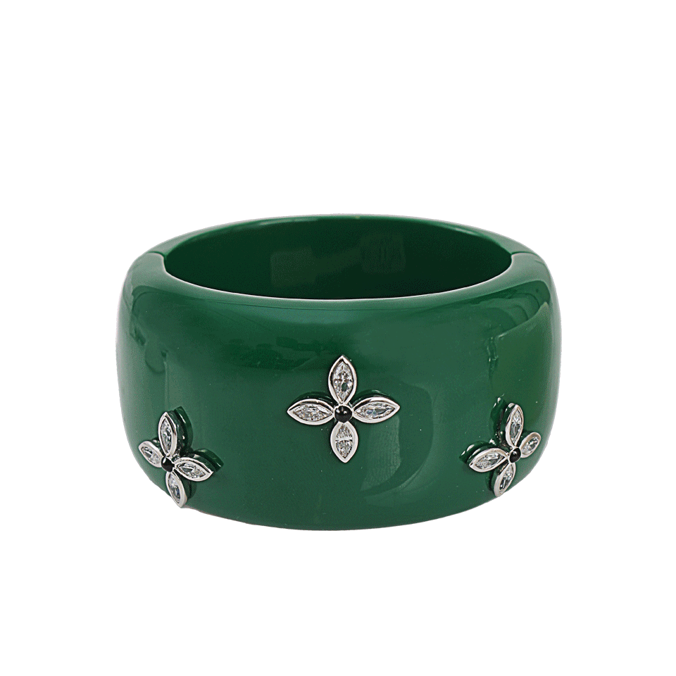 MIRIAM SALAT-Cubic Zirconia Floral Resin Cuff-SS/GREEN