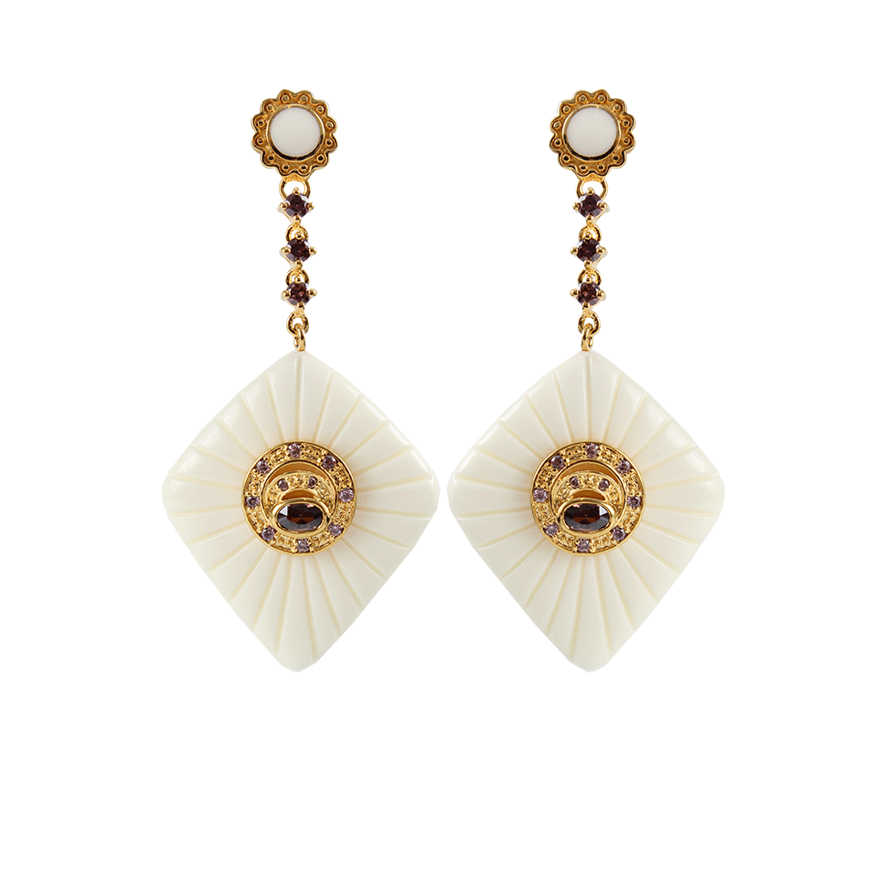 MIRIAM SALAT-Diamond Peacock Earrings-GLD/IVRY