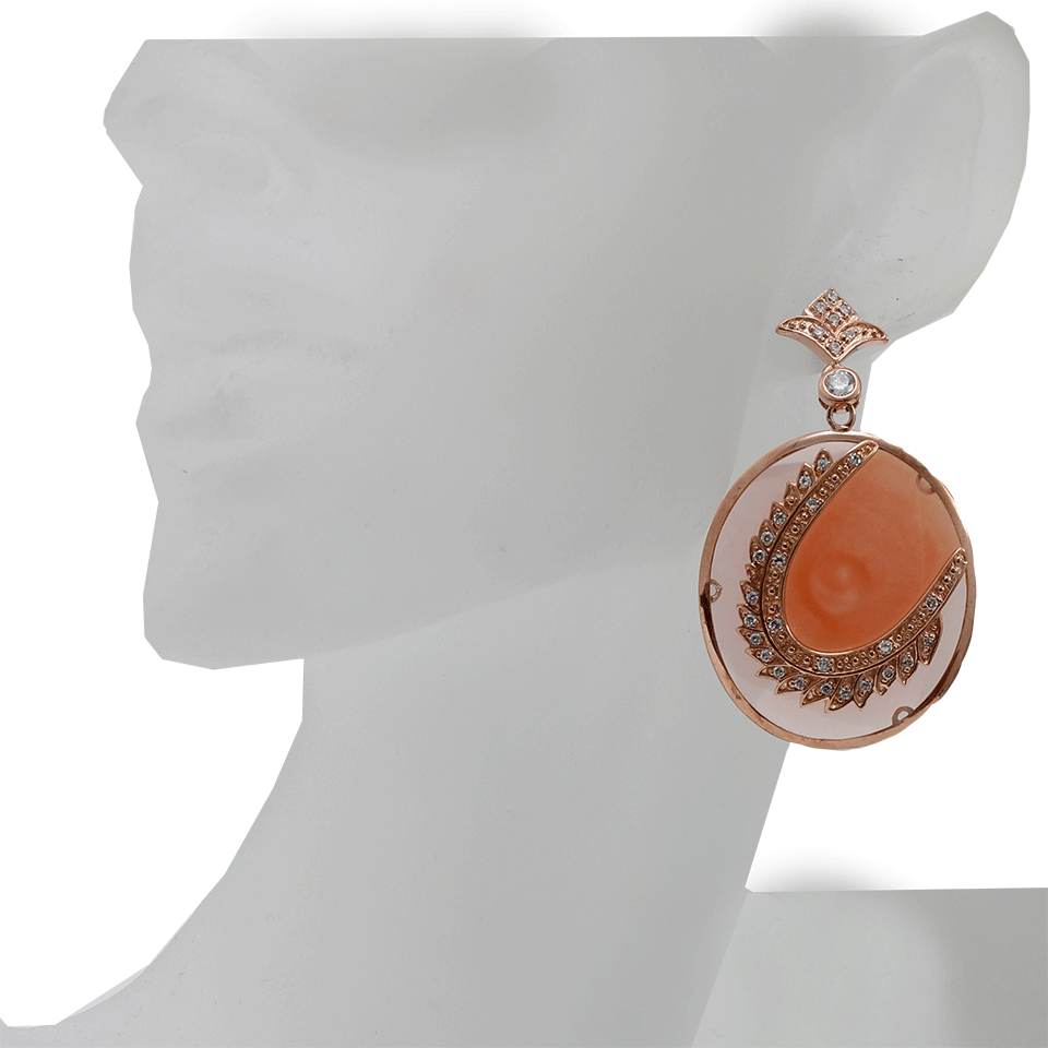 MIRIAM SALAT-Salmon Round Feather Earrings-ROSE GOLD