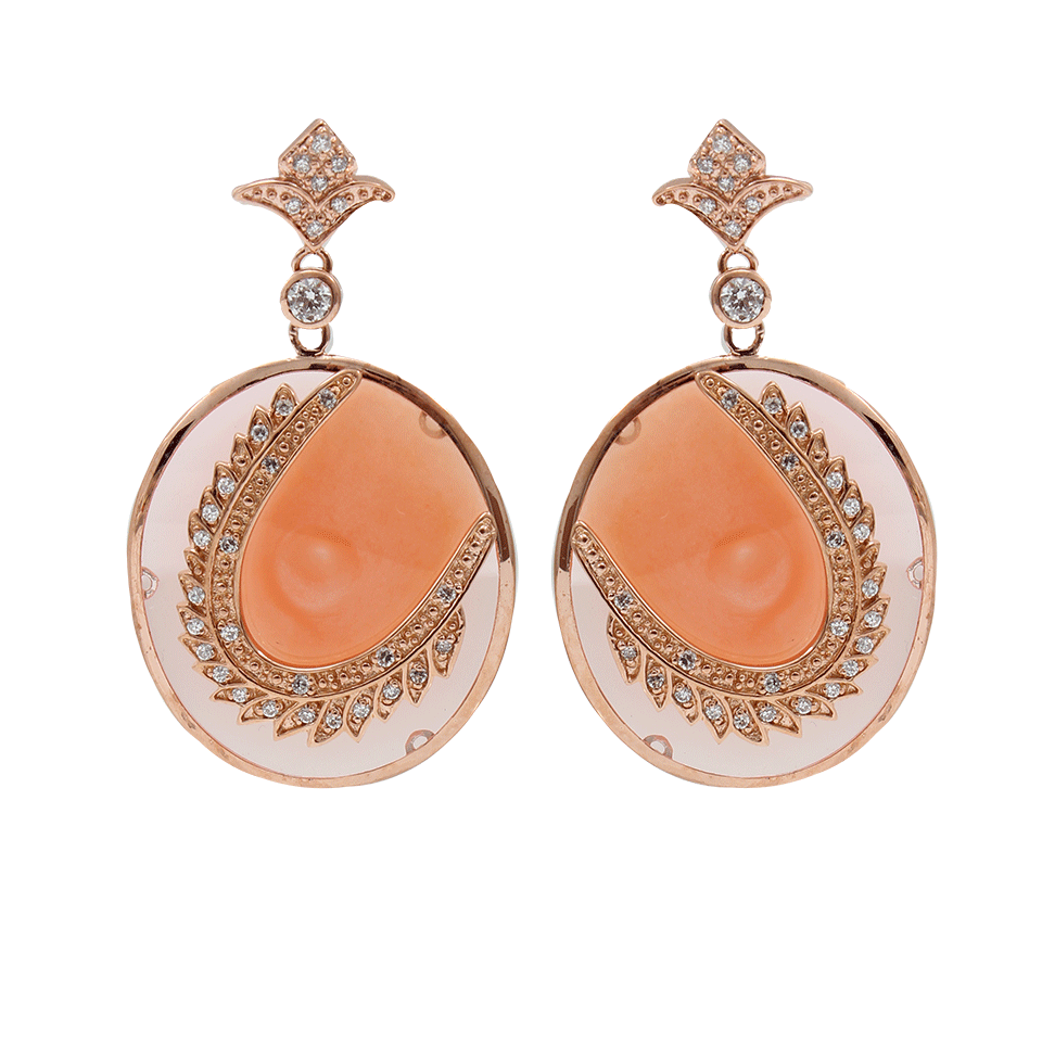 MIRIAM SALAT-Salmon Round Feather Earrings-ROSE GOLD
