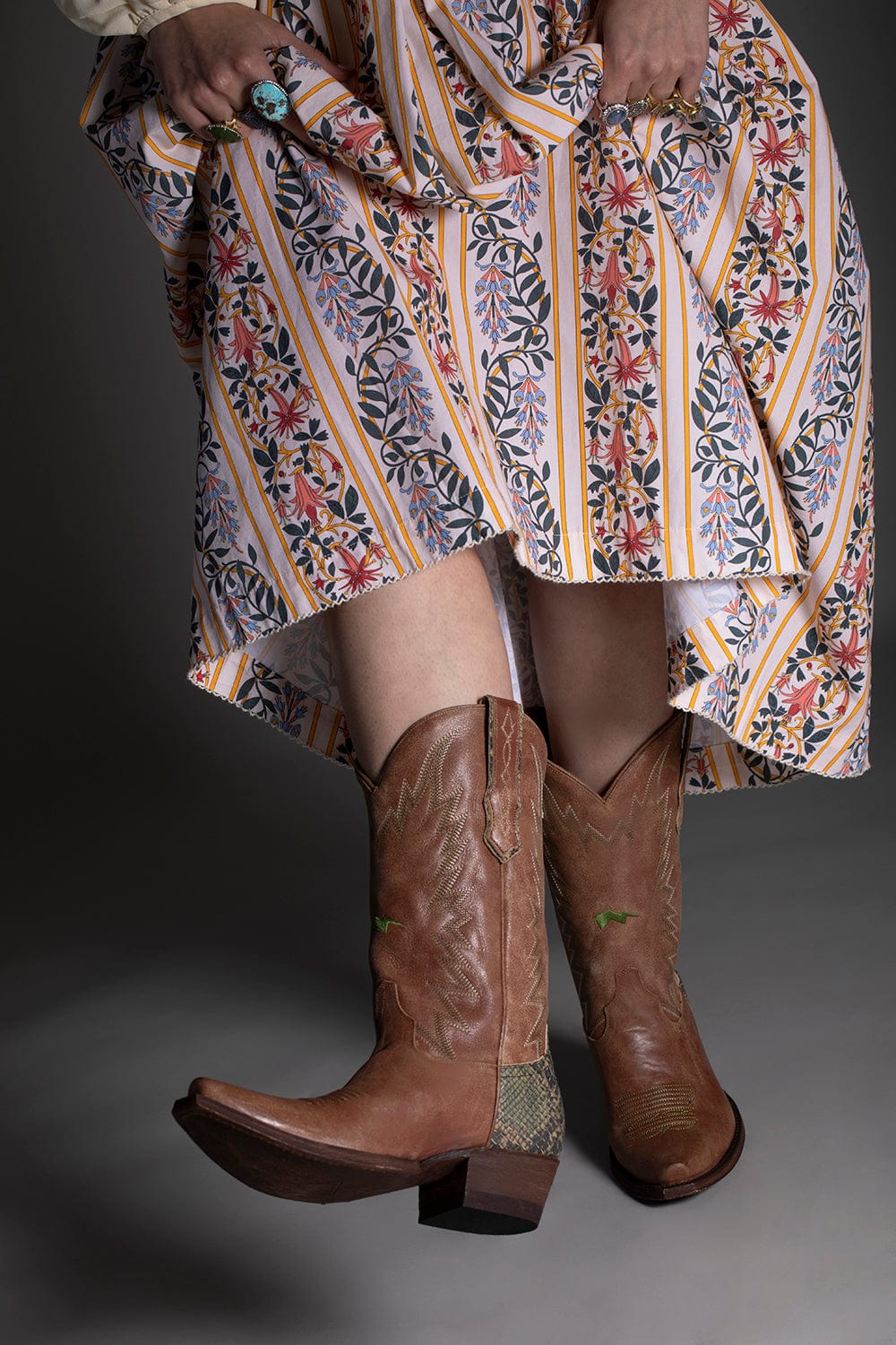 MIRONOVA-Cow Hide Leather Boot - Rust Snake-