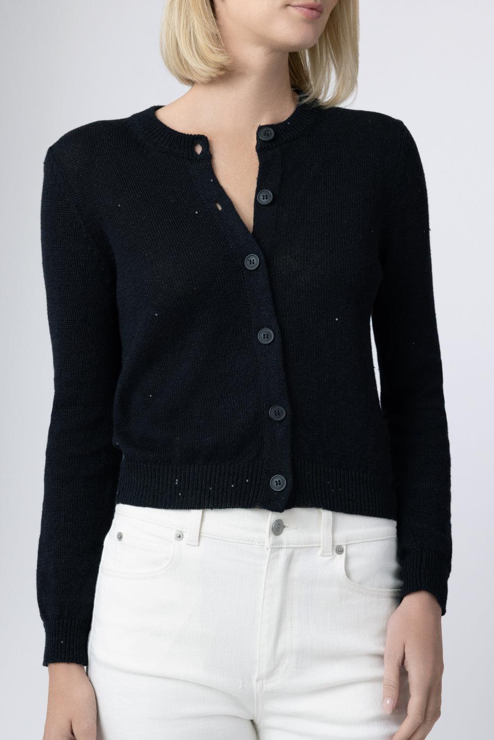 Paillette Sequin Long Sleeve Cardigan - Black-BLACK-XS-CLOTHINGTOPCARDIGAN-MISH