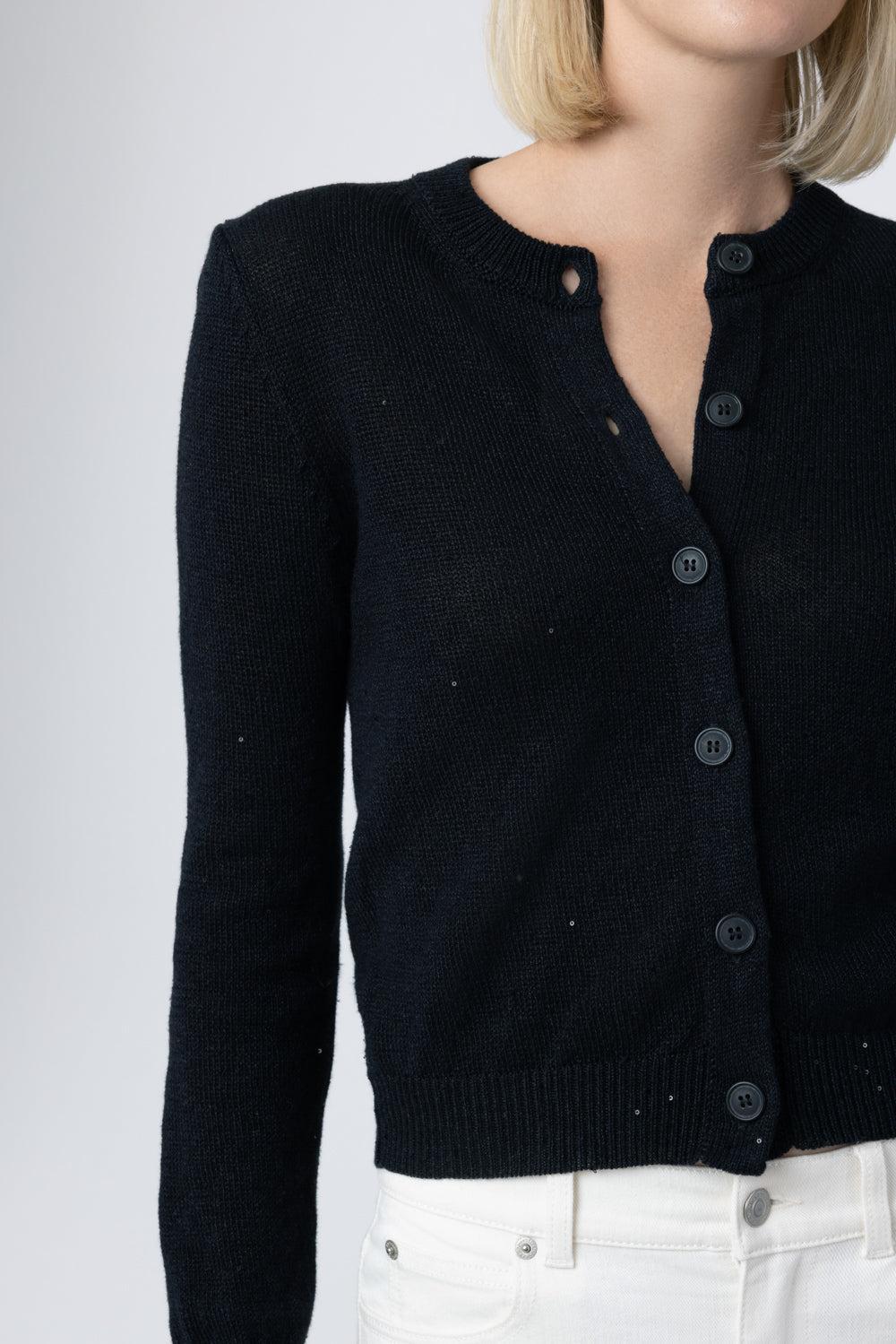  Paillette Sequin Long Sleeve Cardigan - Black-BLACK-XS-CLOTHINGTOPCARDIGAN-MISH 