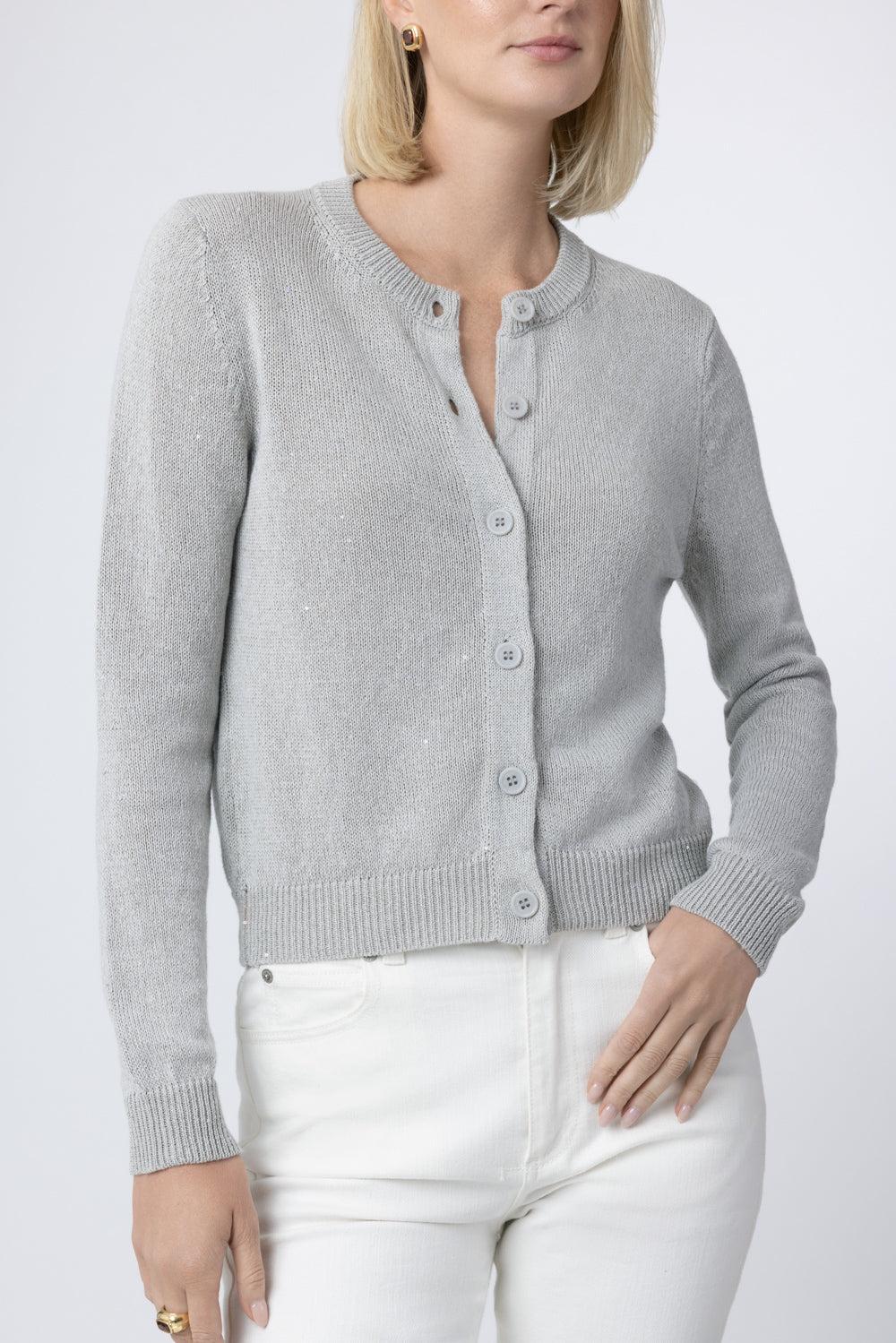  Paillette Sequin Long Sleeve Cardigan - Grey-GREY-XS-CLOTHINGTOPCARDIGAN-MISH 