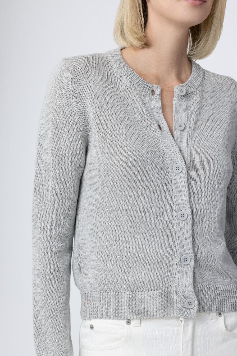 Paillette Sequin Long Sleeve Cardigan - Grey-GREY-XS-CLOTHINGTOPCARDIGAN-MISH