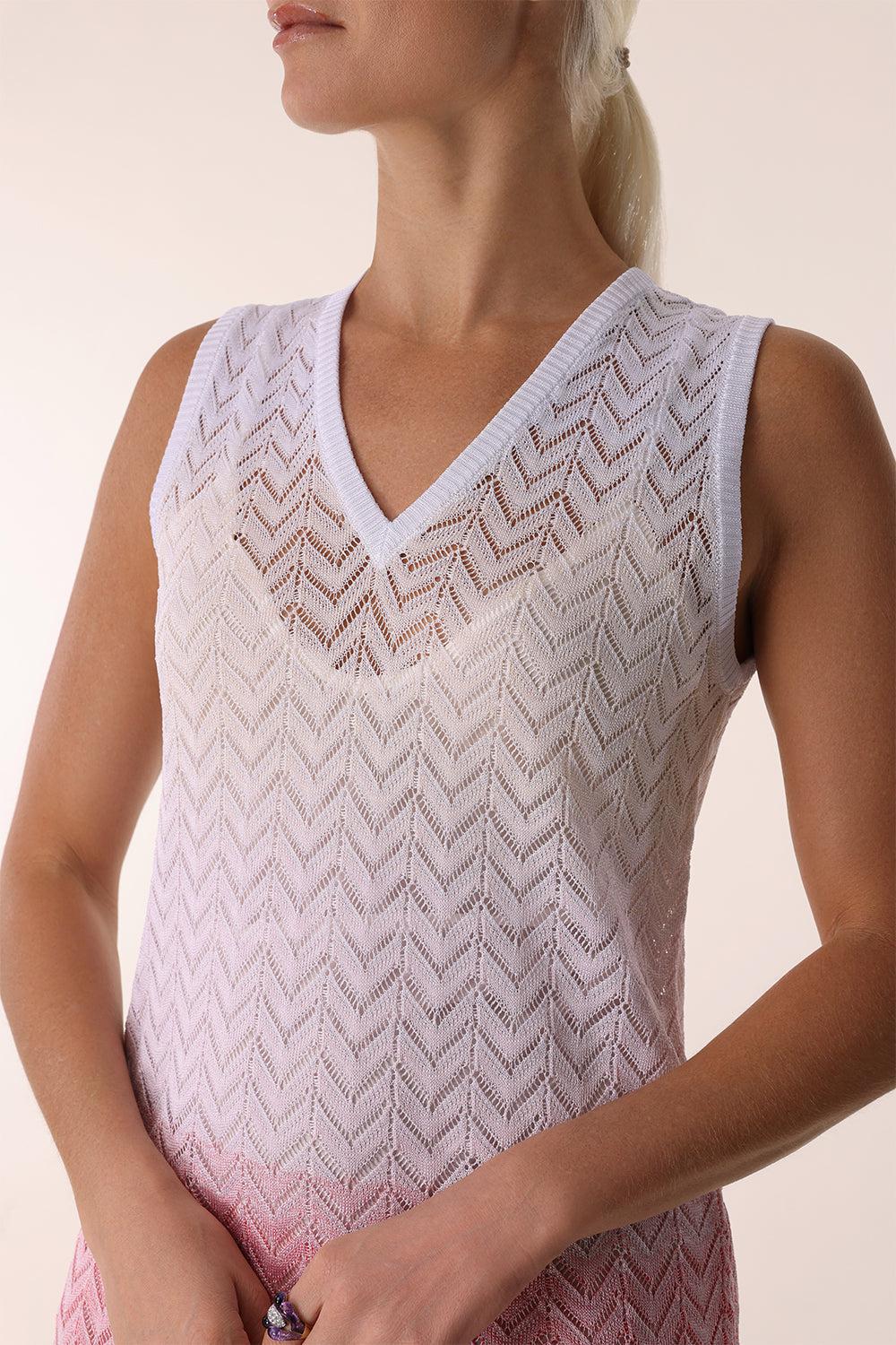Sleeveless V-Neck Short Dresss-BGEPKCRM-38-CLOTHINGDRESSCASUAL-MISSONI