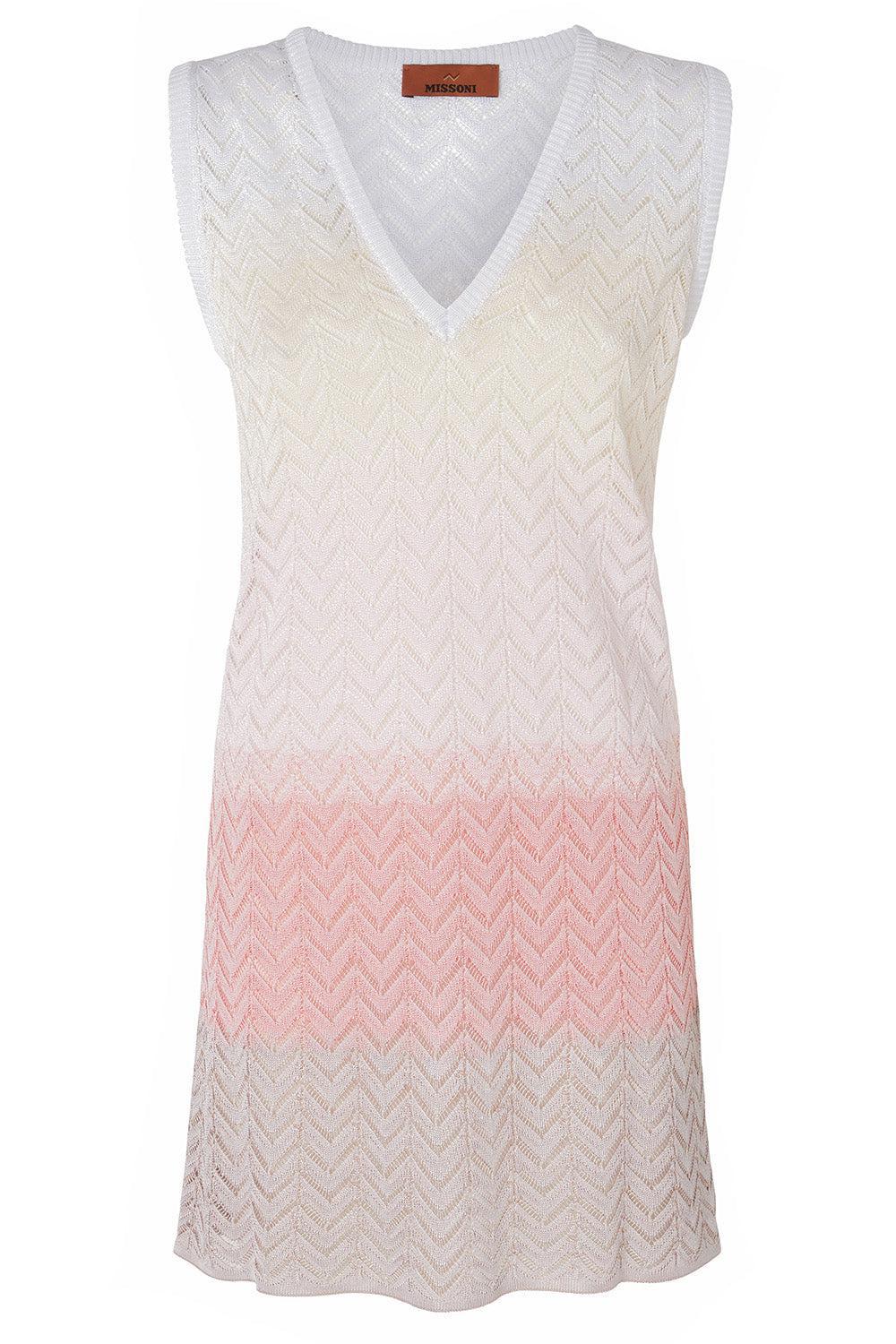 Sleeveless V-Neck Short Dresss-BGEPKCRM-38-CLOTHINGDRESSCASUAL-MISSONI