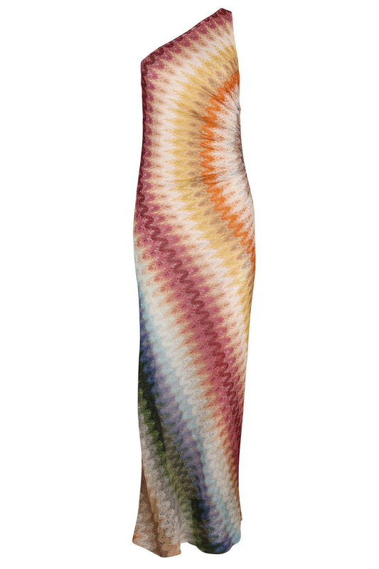 One Shoulder Long Dress - Multicolor Blue Yellow Green-GEOMETRC-38-CLOTHINGDRESSCASUAL-MISSONI