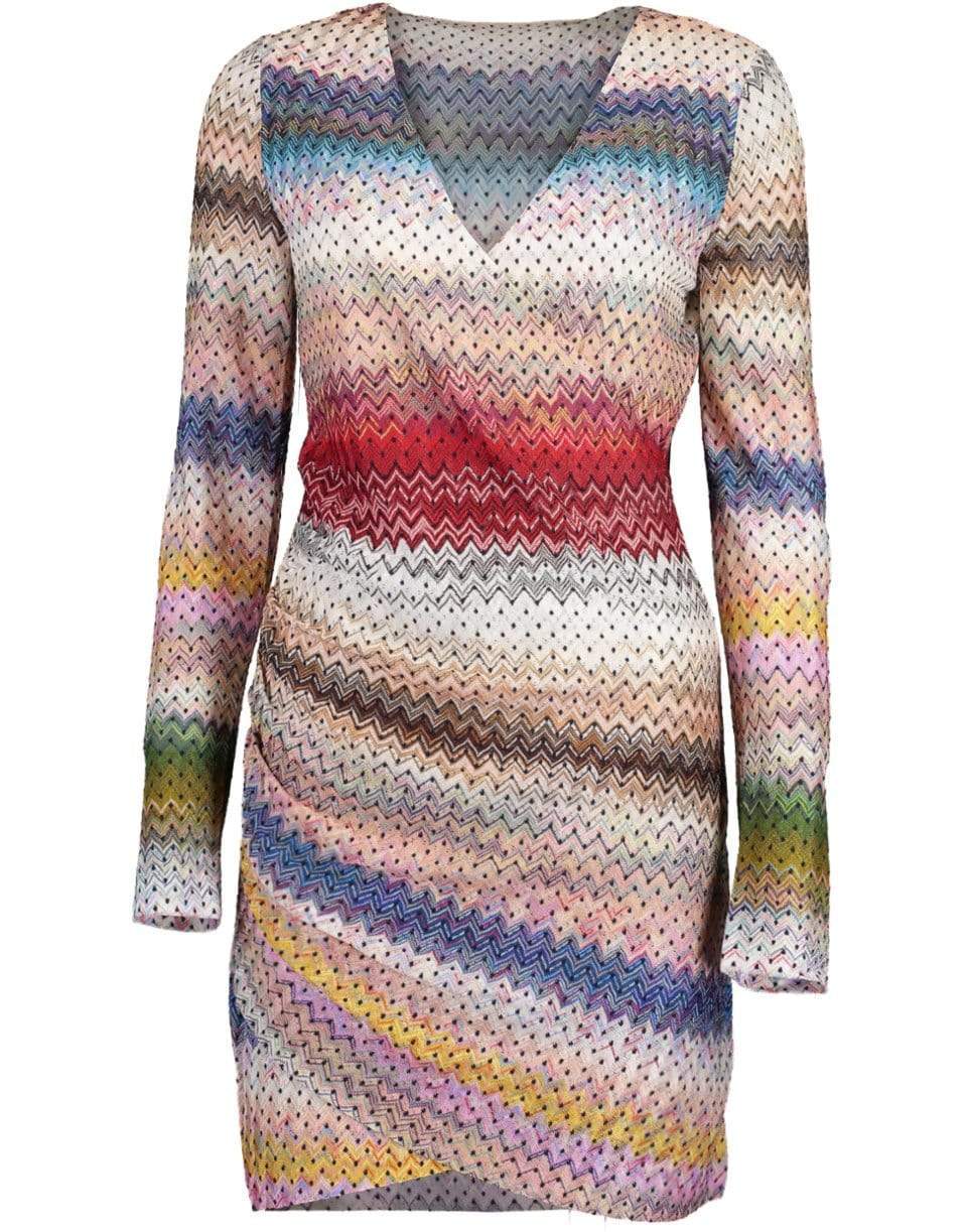 MISSONI-Long Sleeve V-Neck Zig Zag Dress-