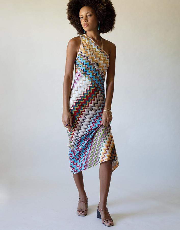 MISSONI-One Shoulder Multi Color Dress-