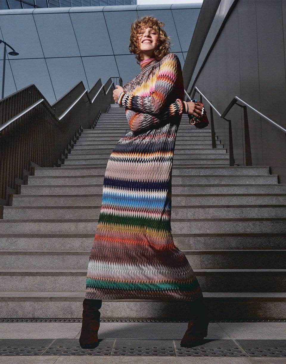 MISSONI-Long Stripe Knit Dress-MULTI