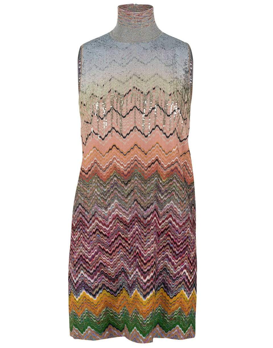 MISSONI-Turtleneck Beaded Zig Zag Dress-