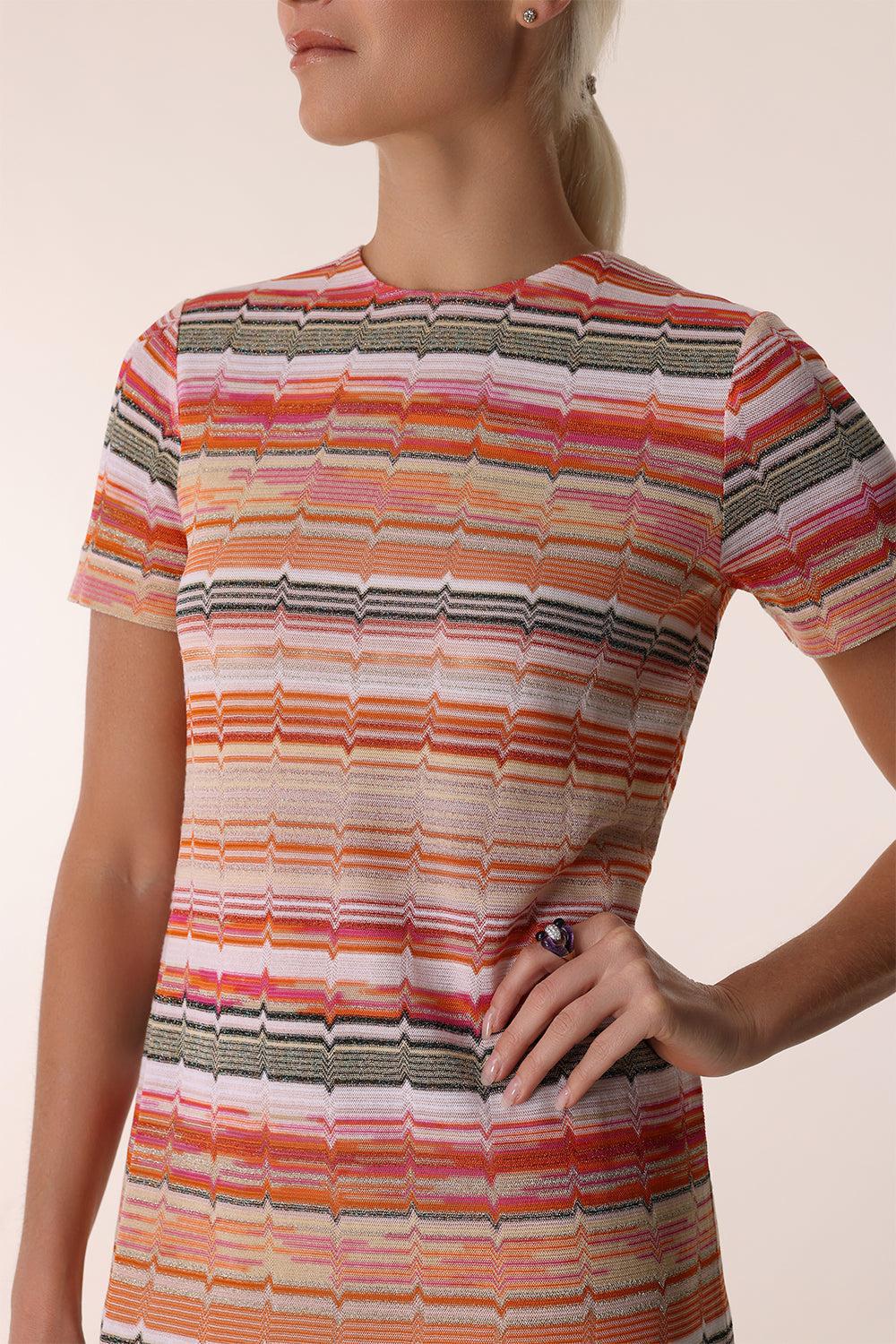Short Sleeve Crewneck Short Dress-RDPNKWHT-38-CLOTHINGDRESSCASUAL-MISSONI