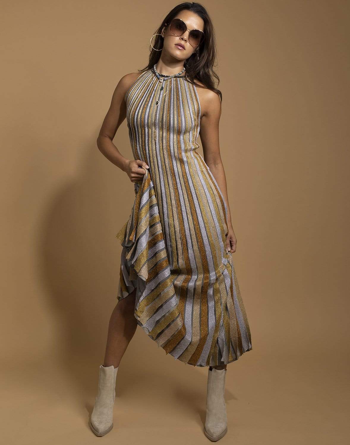 MISSONI-Sleeveless Long Knit Dress - Silver-