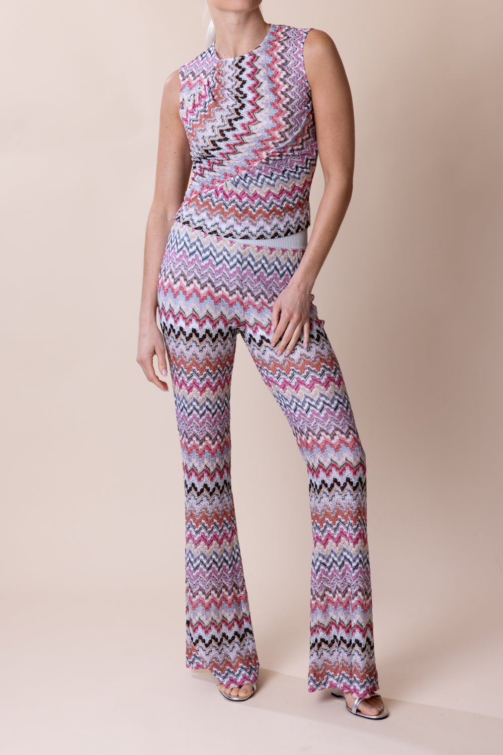 MISSONI-Knit Flare Trouser - Pink White-