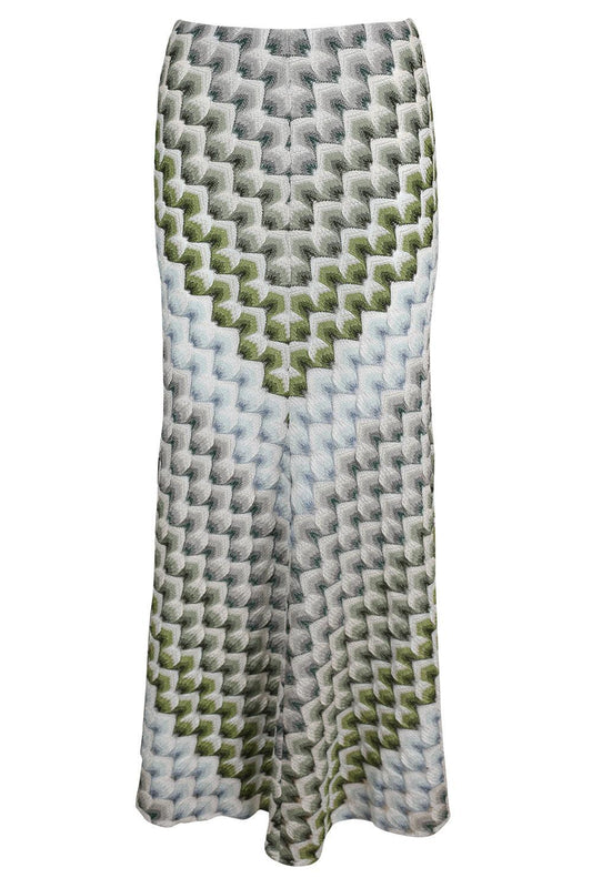 Long Knit Skirt - Green Light Blue White-GEOMETRC-40-CLOTHINGSKIRTMAXI-MISSONI