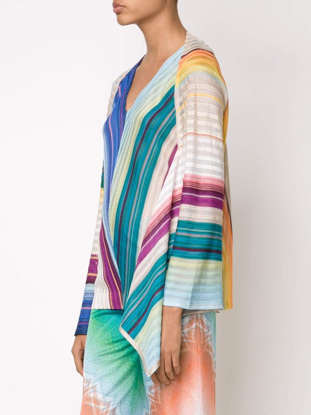 MISSONI-Striped Open Drape Cape-BLUE/PRP