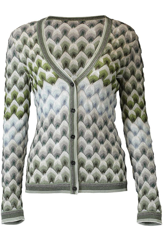 Buttoned Cardigan - Green Light Blue White-GEOMETRC-40-CLOTHINGTOPCARDIGAN-MISSONI